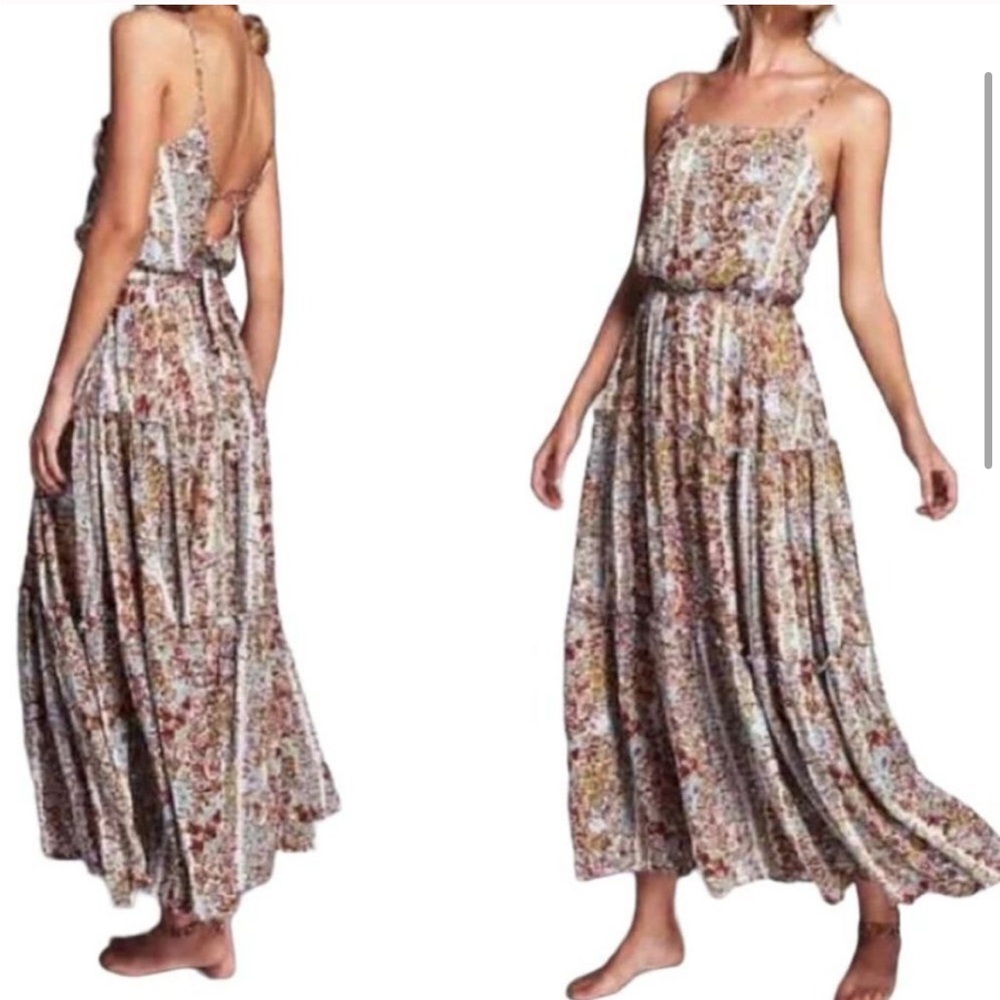 Free People Valerie Garden Meadow Strappy Tiered Floral Sleeveless Maxi Dress XS